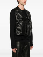 CONCORDIANS CARGO VEST IN BLACK WAXY LAMB LEATHER
