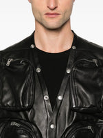 CONCORDIANS CARGO VEST IN BLACK WAXY LAMB LEATHER